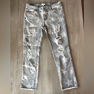Large distressed denim with star print